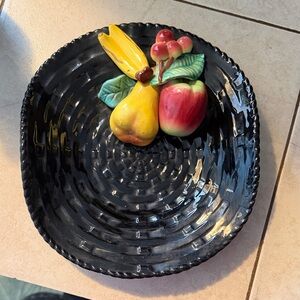 Vintage Black Woven Ceramic Fruit Bowl